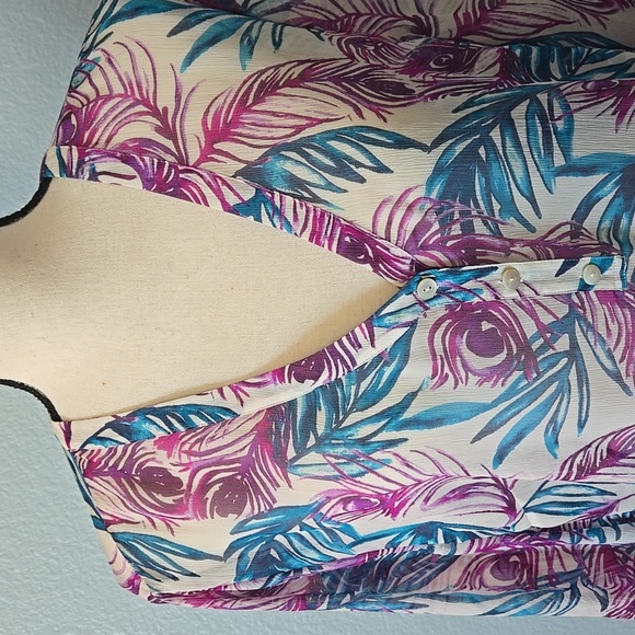 TOMMY BAHAMA Tropical Tunic Top Blouse Cover Up V Neck Button Closure SZ LARGE - Picture 2 of 12